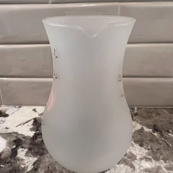 Vintage 1980s Pink Iris Italian Satin Frosted Glass Pitcher, 2 Wine 3 Tumblers - Picture 15 of 15